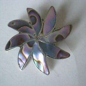 Vintage Alpaca Mexico Silver Abalone Pinwheel Brooch